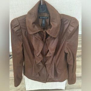 Women’s INC Faux Suede Brown Ruffled Jacket